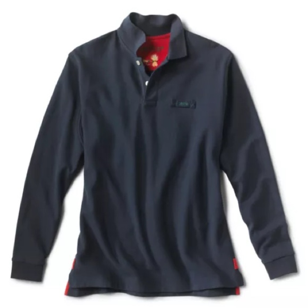 Men’s Orvis Signature Long-Sleeved Polo Size Medium in Dark Gray/charcoal